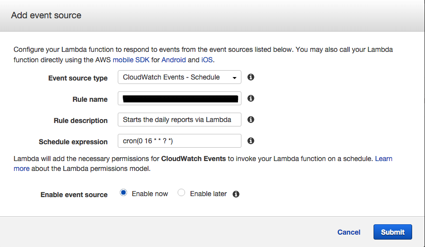 CloudWatch Events - Schedule dialog